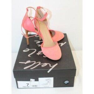 Banana Republic Size 7 Veronica Ankle Strap Suede Sandals Heels Wood Heel Pink